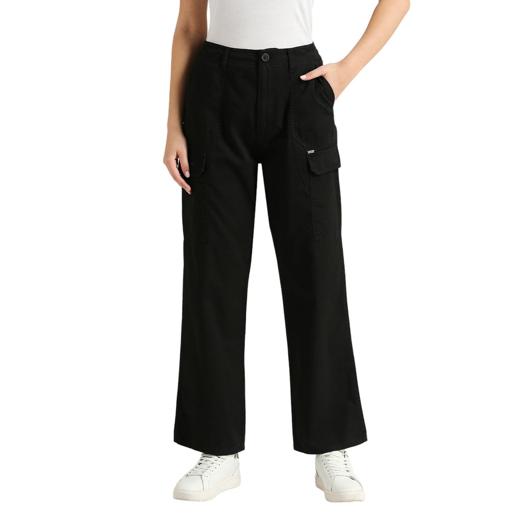 Pepe Jeans WomenS High Rise Straight Fit Pants Charcoal Black