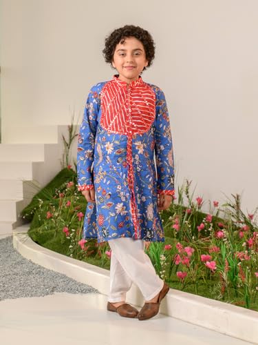 Pspeaches Boys Floral Printed Regular Pure Cotton Kurta With Pyjamas