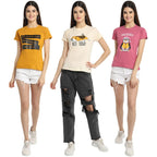 Preneum Womens Cotton Regular Fit Latest Graphic Stylish Printed Short Sleeves Casual T-Shirt || Latest Trendy & Style (Pack 3)