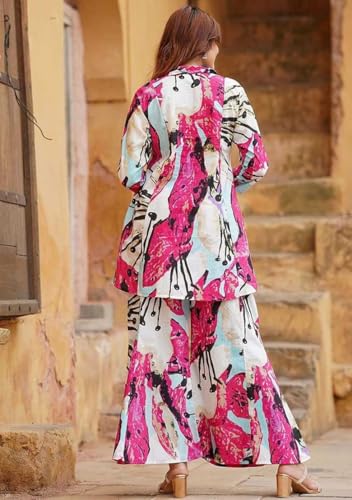 Dhruvi Trendz Casual Regular Fit Rayon Floral Ethnic Co-Ord Kurta Set For Women (Available In 2Xl And 3Xl) (Dt-W1848&Tr905_Pink