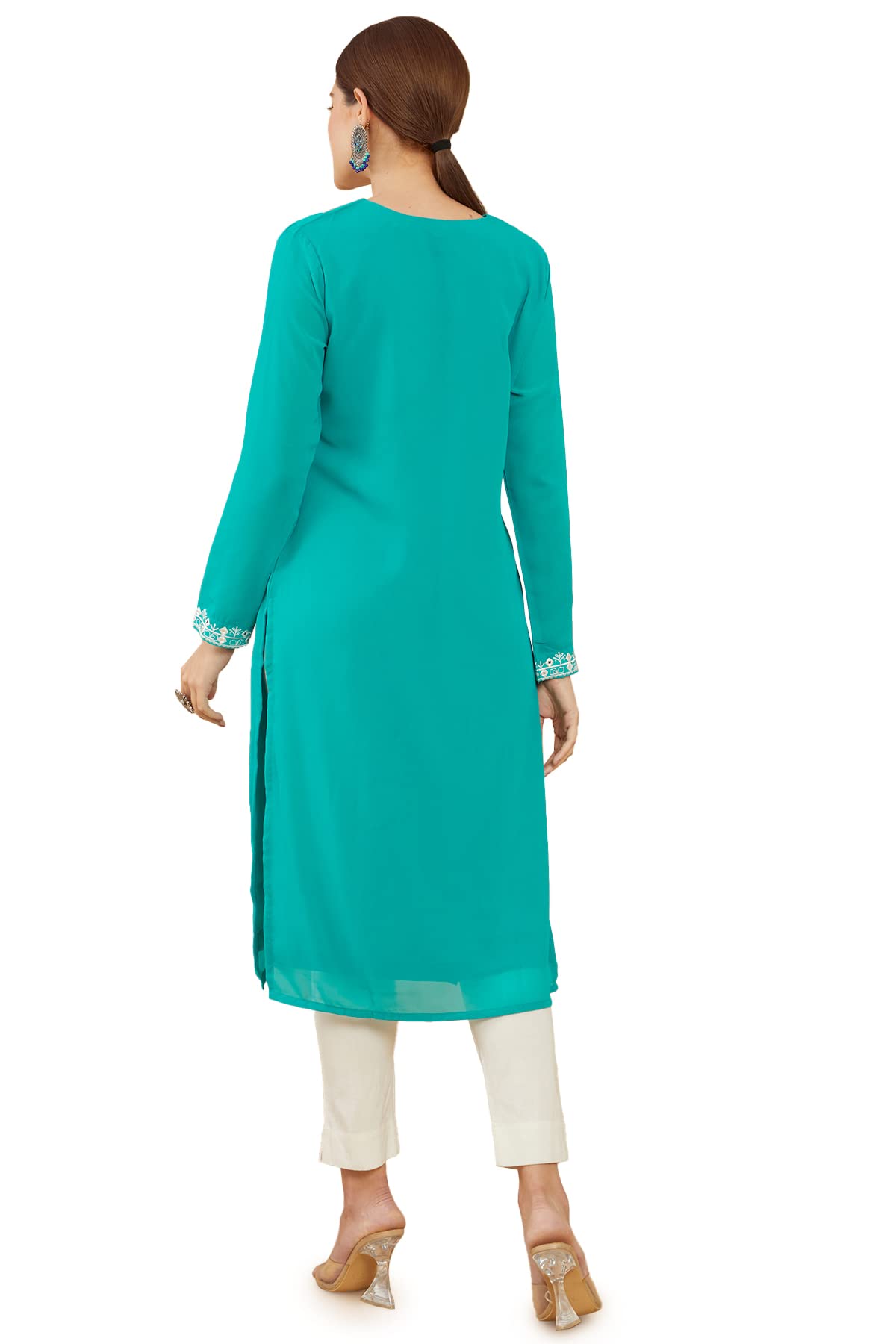 Soch Women Turquoise Georgette Embroidered Kurti