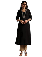 Libas Womens Yoke Design Silk A-Line Kurta For Women Black