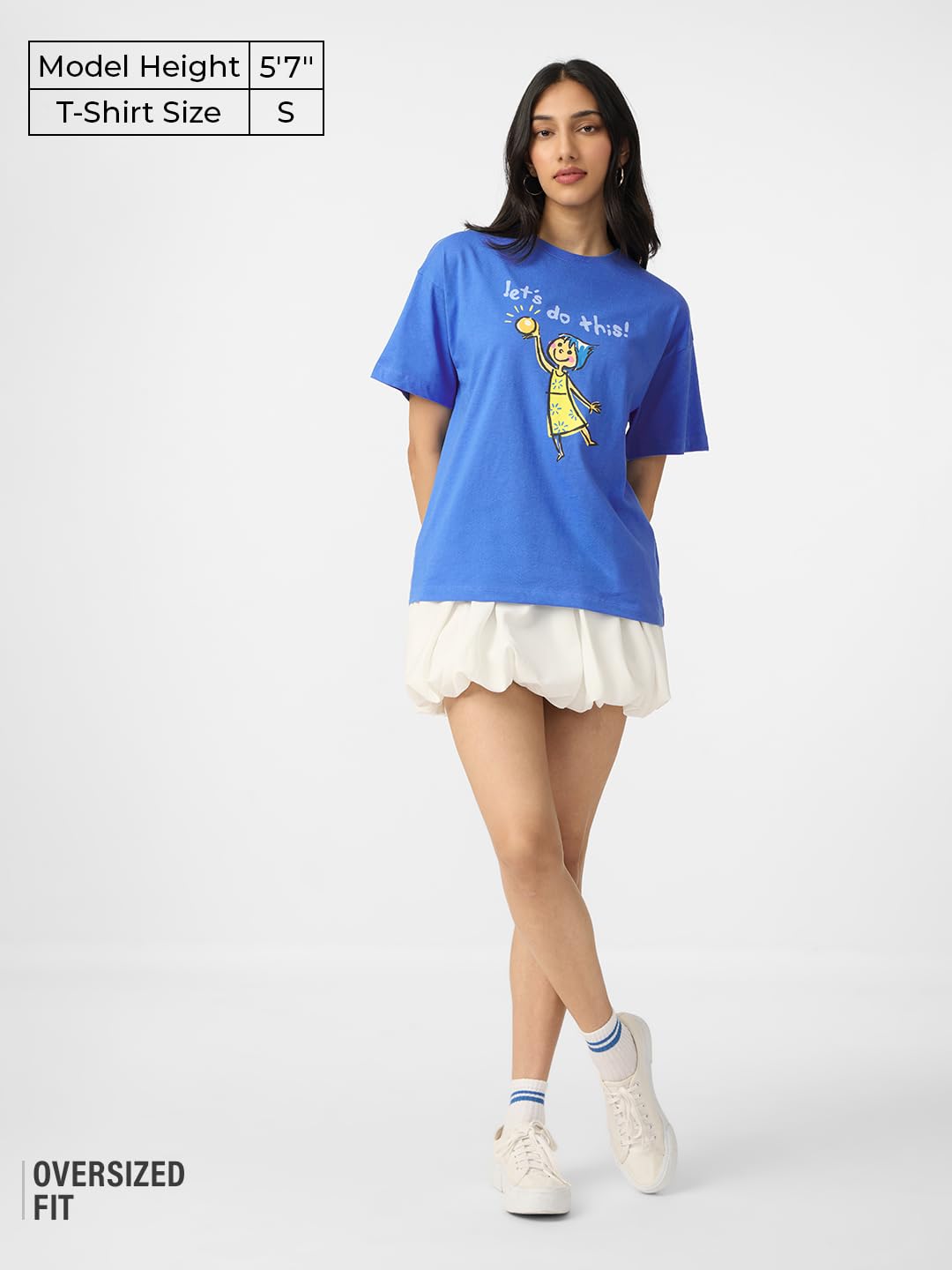 The Souled Store Inside Out: Joy Women and Girls Short Sleeves Round Neck Blue Graphic Printed Cotton Oversized T-Shirts