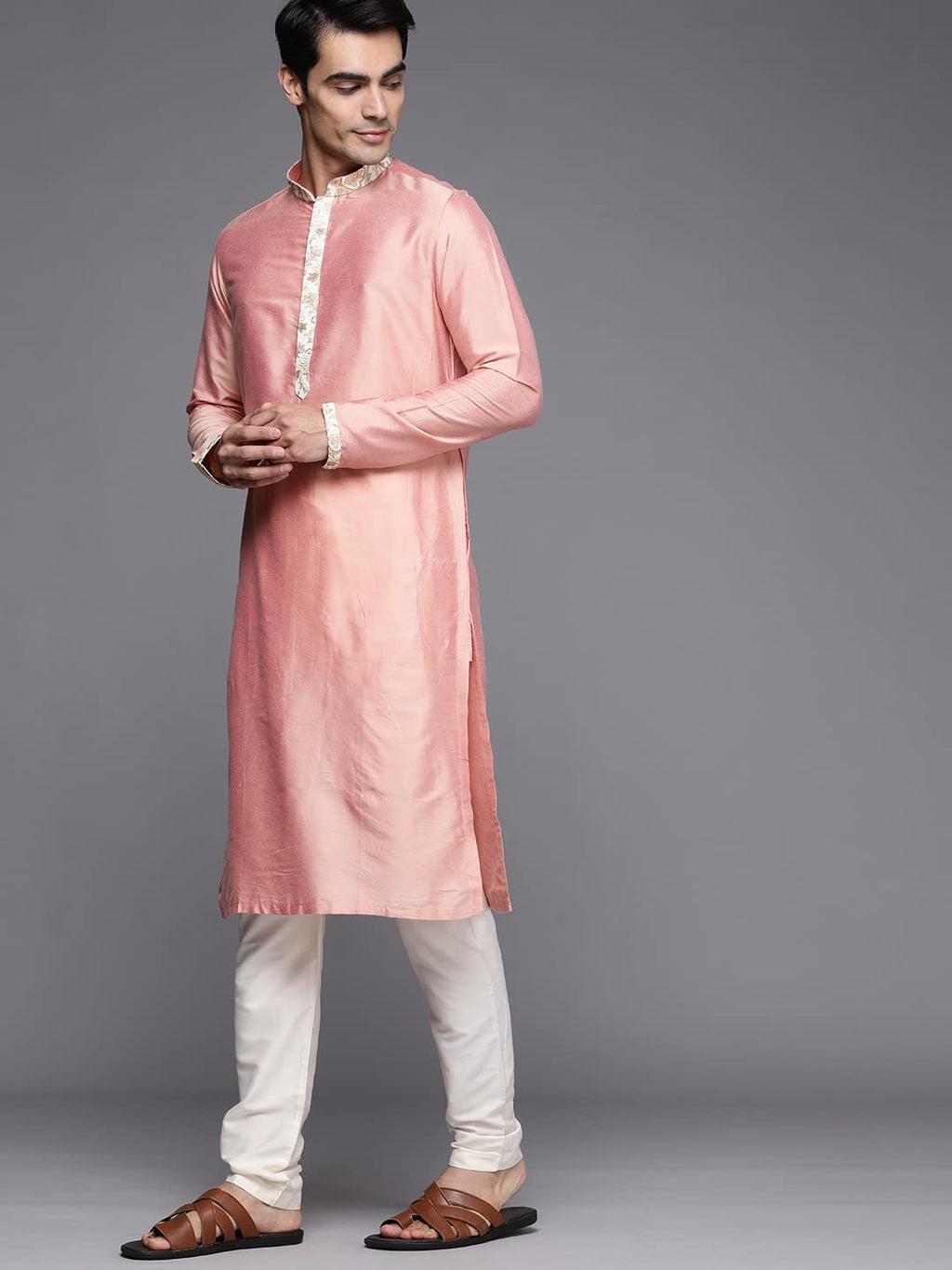 Manyavar Kurta Jacket Set For Men, Full Sleeves Mandarin Collar Ethnic Wear Jacket Set For Festival, Wedding, Party Blended Visc