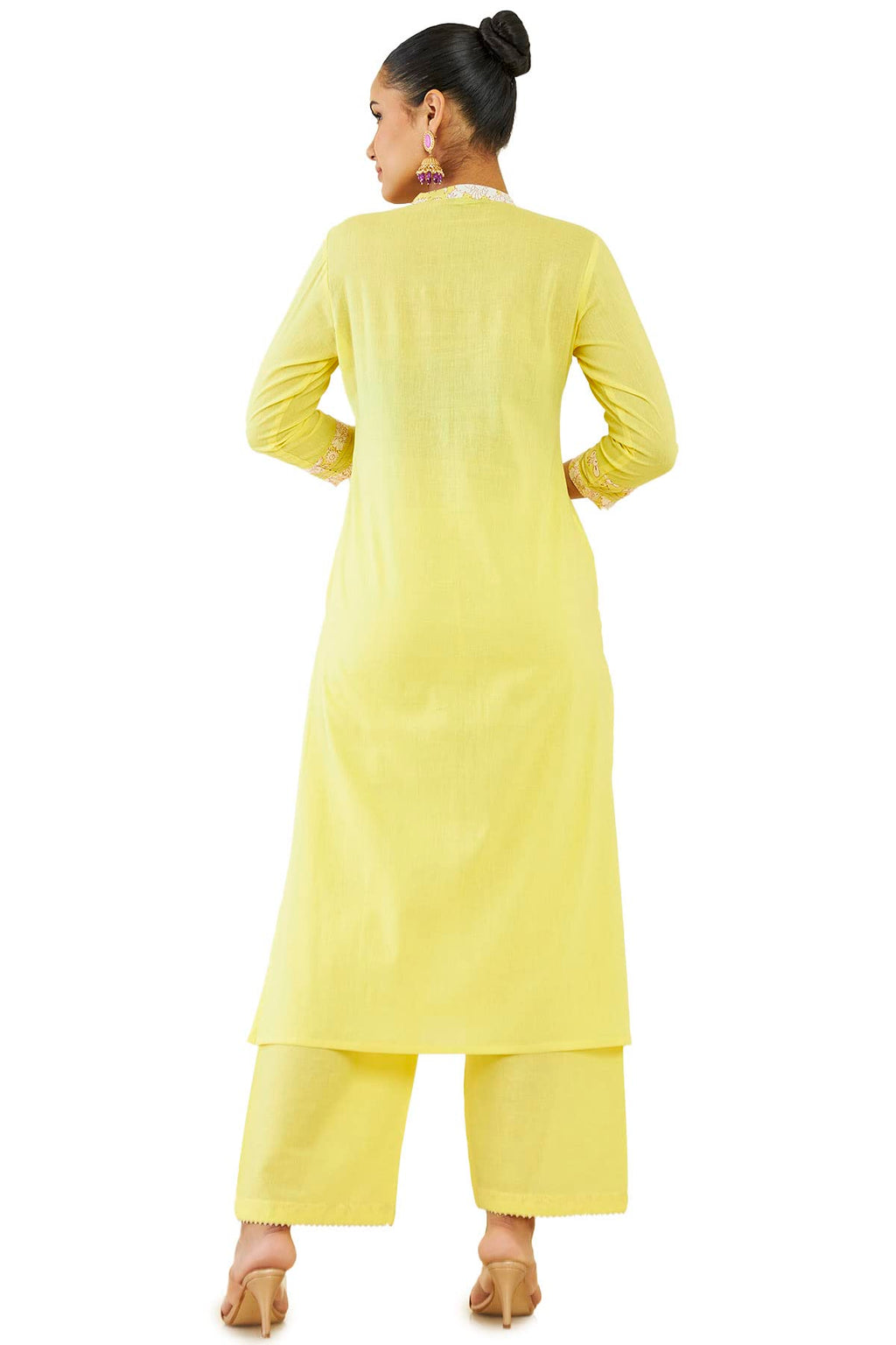 Soch Women Yellow Cotton Solid Kurta Set