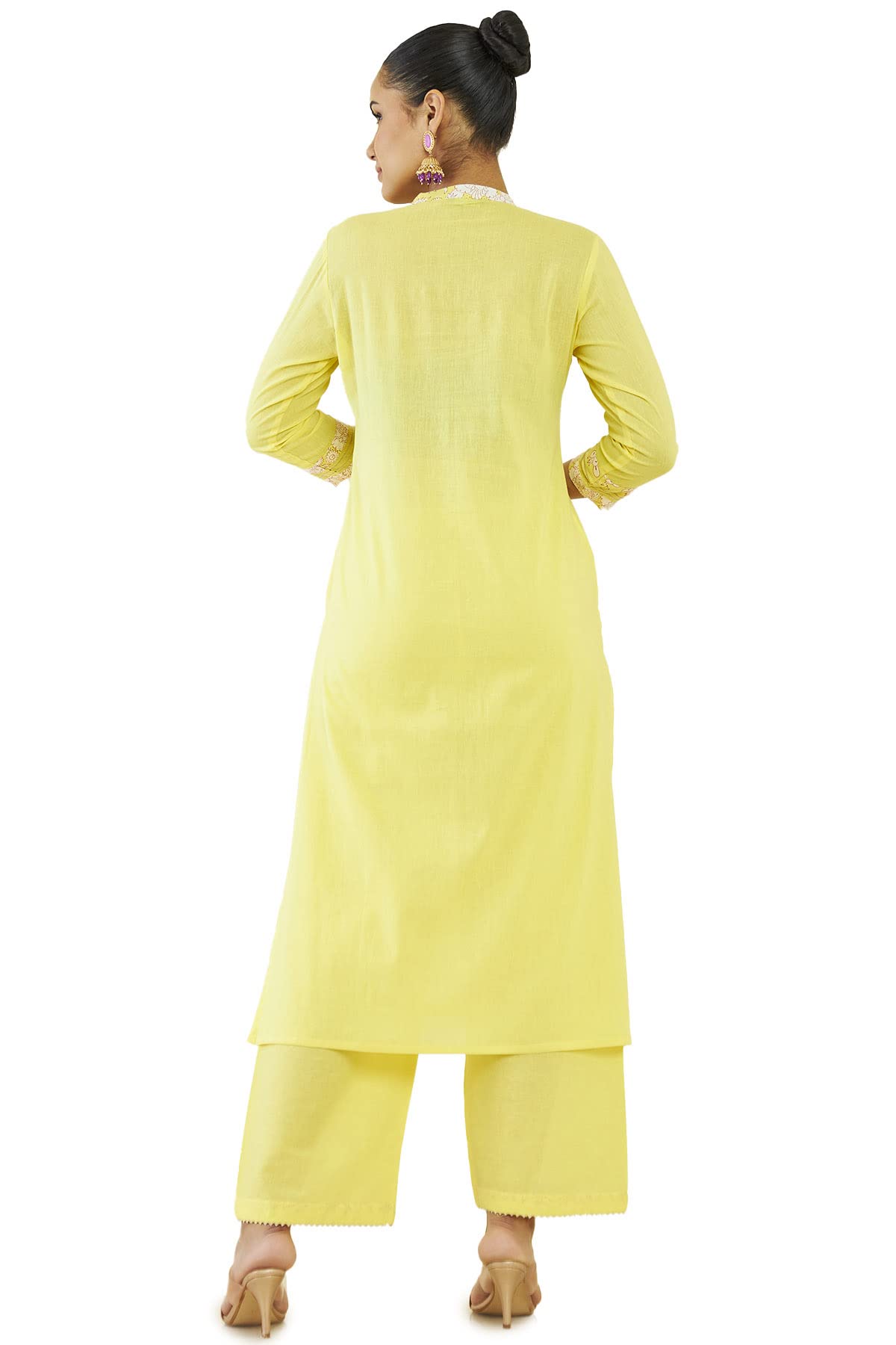 Soch Women Yellow Cotton Solid Kurta Set