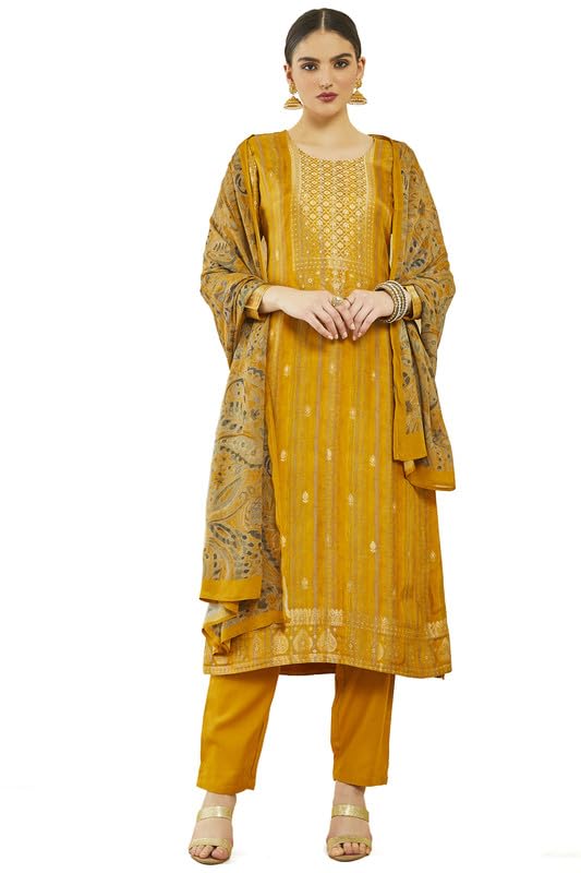 Soch Women Brocade Zari Woven Suit Set with Printed Dupatta