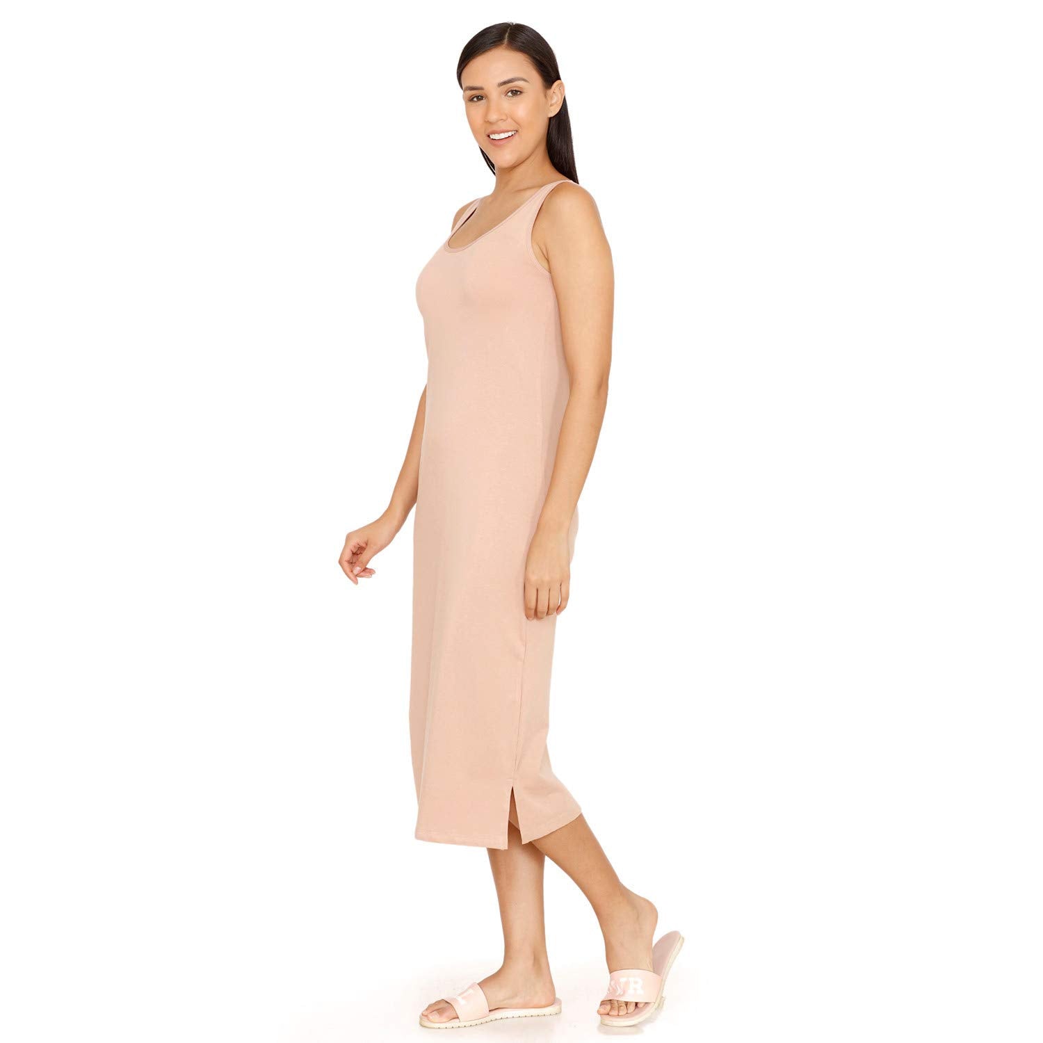 Zivame Knit Cotton Kurti Slip For Women - Roebuck Beige