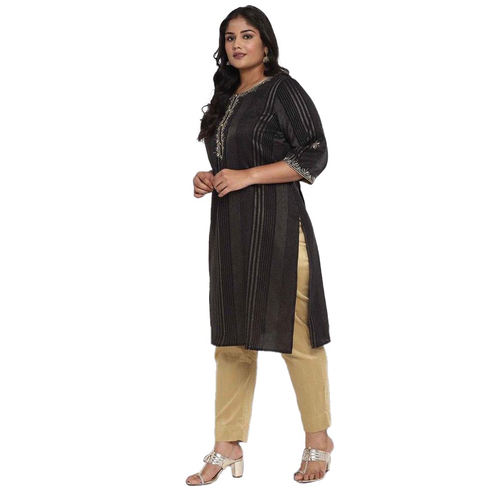 Aurelia Women'S Cotton Blend Regular Kurta (21Aua12396-702216_Black_S)