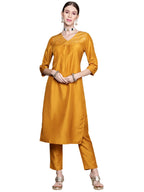 Ziyaa Women'S Mustard Chinon Straight Kurta And Pant Set(Zikuch3779Andpa-S)