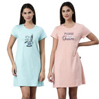 Pepe Jeans Cotton Knee Length Nighty, Nightdress, Gown For Women | Comfortable Soft Printed Sleepwear - Blossom|Mint - M (Pack O