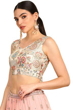 Soch Womens Cream Floral Print Art Silk Padded Blouse With Zari Work