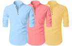 Finivo Fashion MenS Cotton Blend Regular Fit Solid Casual Kurta Shirt Pack Of 3