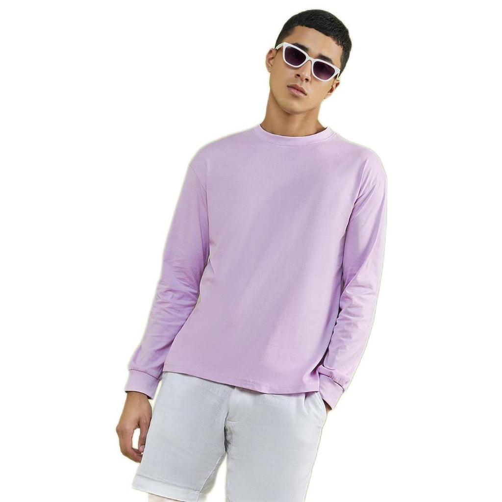 Bewakoof Mens Solid Purple Round Neck Full Sleeve Oversized T-Shirt