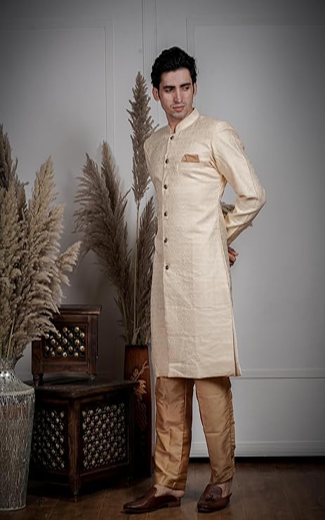 Amzira Baap Beta Indo Western Sherwani Set For Men/Boys - Elegant Design With Intricate Embroidery, Ideal For Festivals, Celebra