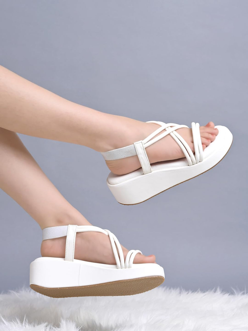 Shoetopia WomenS & Girls White Wedges Sandal  Solid Criss-Cross Strap Design  Stylish, Comfortable, Durable Heels  Perfect For C