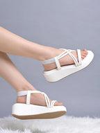 Shoetopia WomenS & Girls White Wedges Sandal  Solid Criss-Cross Strap Design  Stylish, Comfortable, Durable Heels  Perfect For C