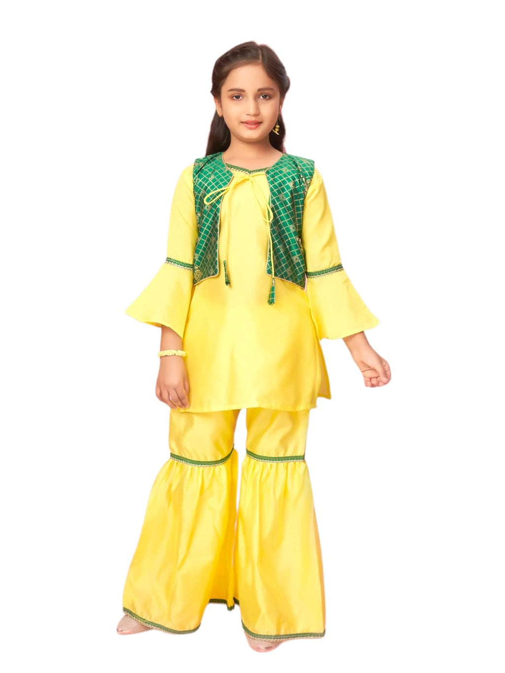 Aarika GirlS Silk Kurti Sharara Set (New_Sh-22149_Lemon