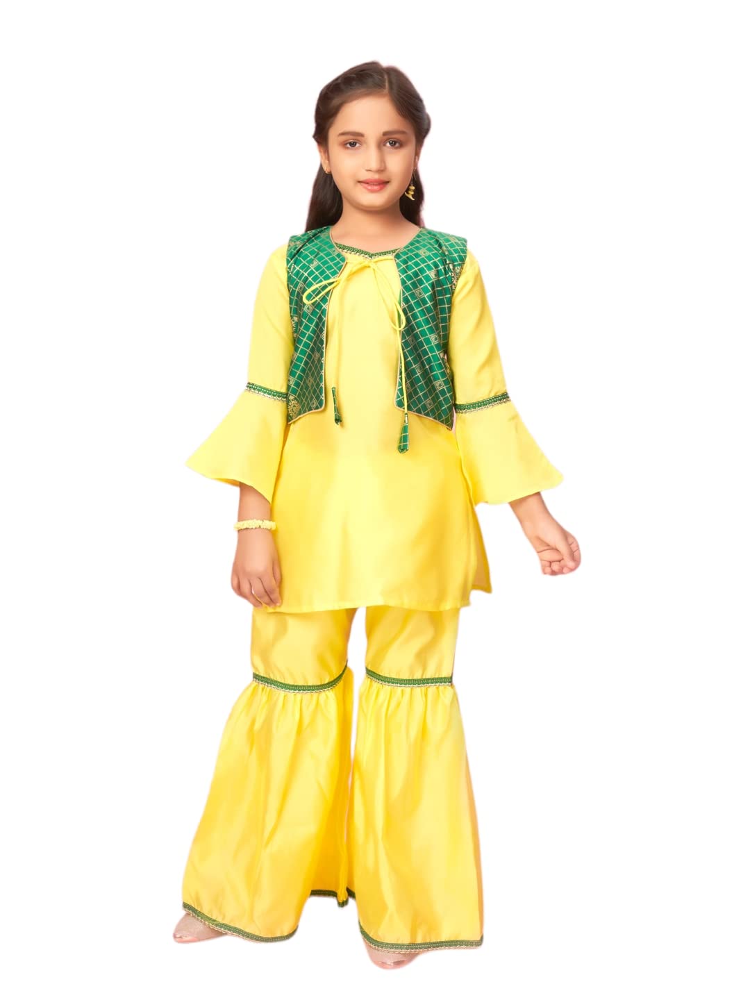 Aarika GirlS Silk Kurti Sharara Set (New_Sh-22149_Lemon