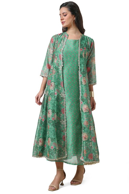 Soch Women Botanical Print Chanderi Blend Dress with Jacket