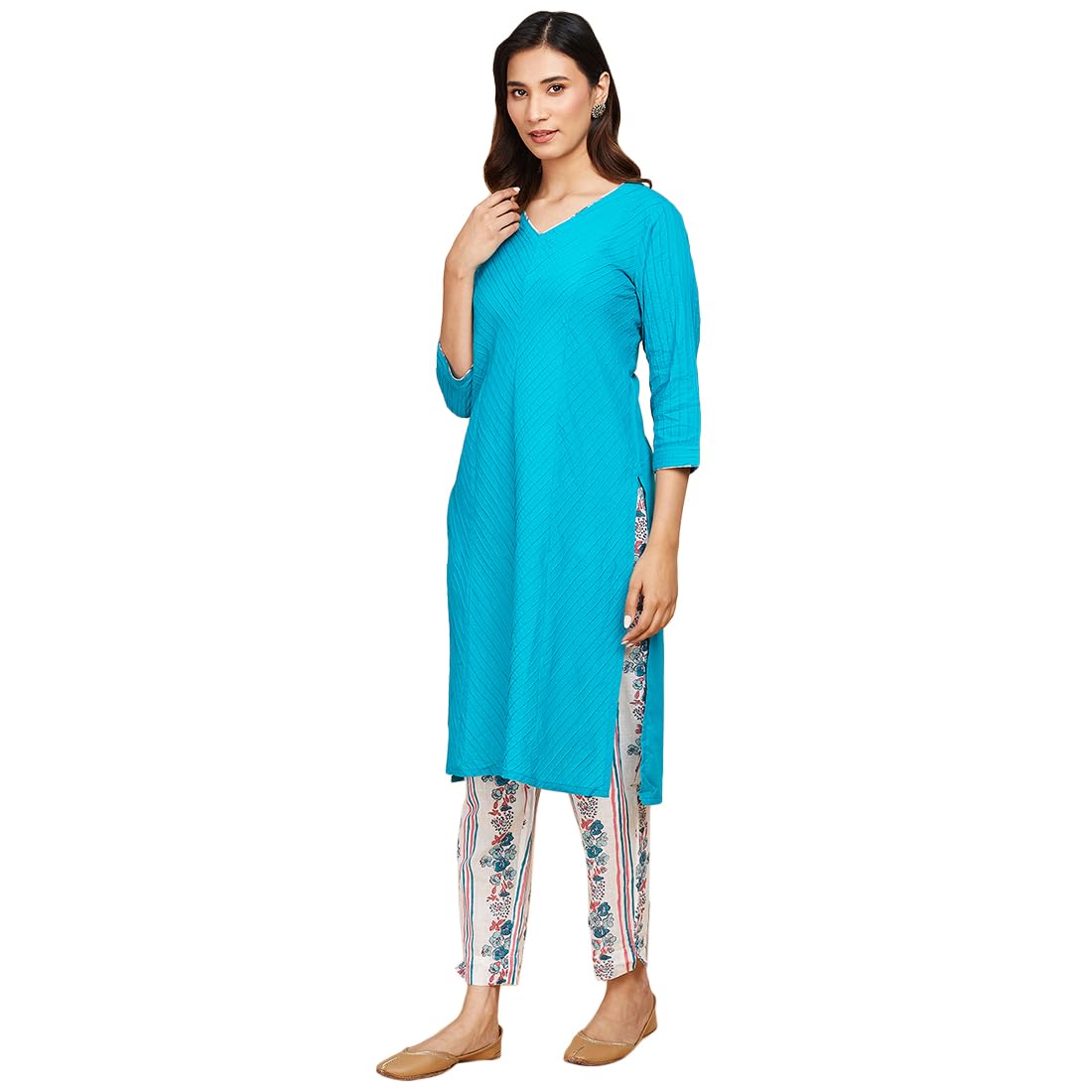 Fabindia Women'S Cotton Suit-Dress Set (20064706_Turquoise
