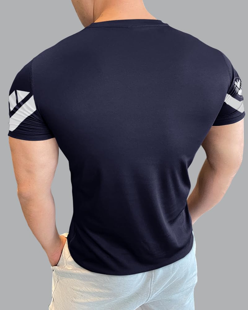 Noble Monk MenS Round Neck Printed Regular Fit Half Sleeve T-Shirt Navy Blue