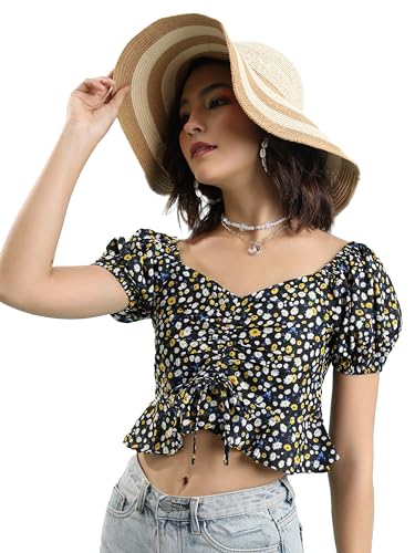 Ketch WomenS Regular Fit Tops (Khtp000326_Black/Yellow/Multi