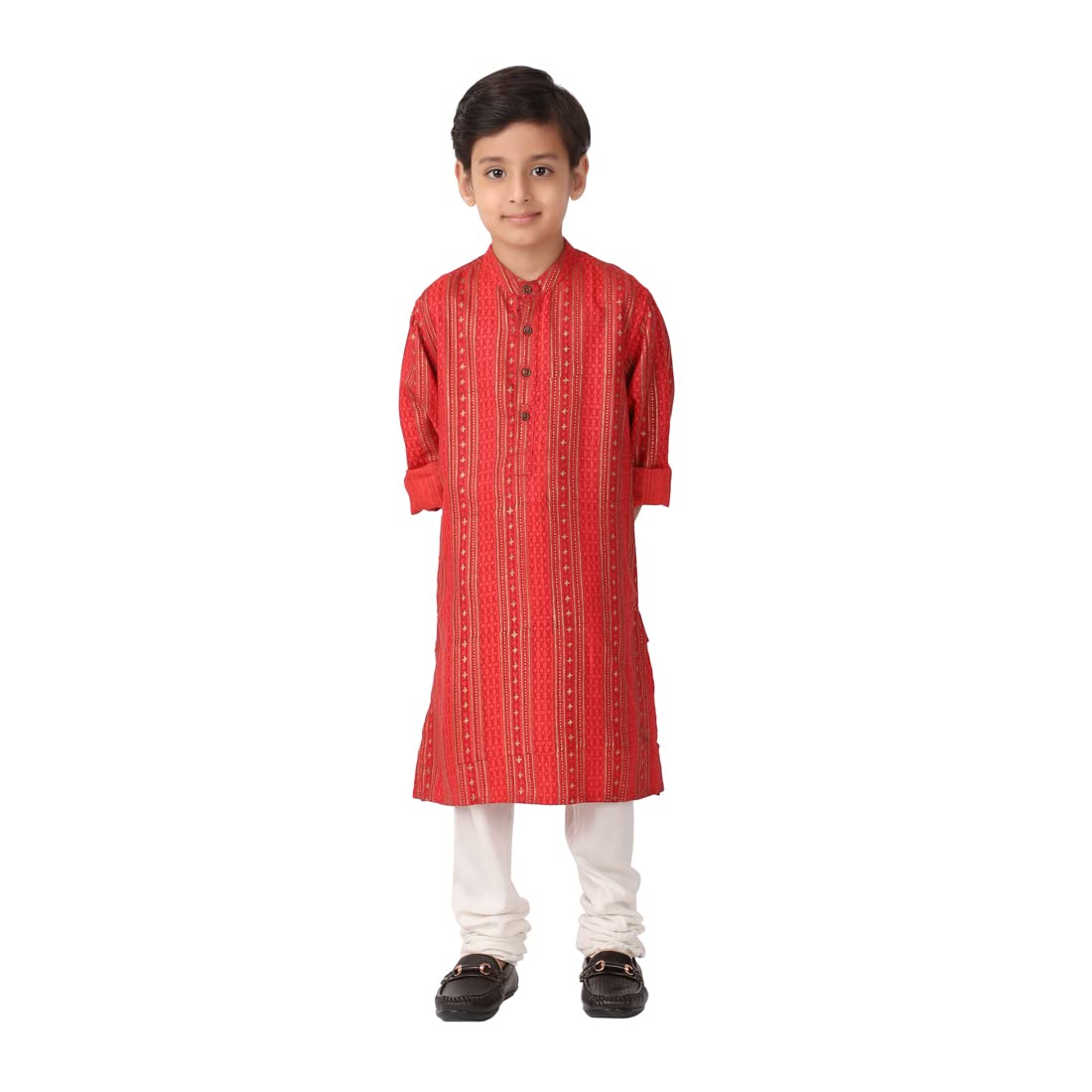 Fabindia Kids Silk Chinese Collar Long Kurta Viscose_4-6Y Red