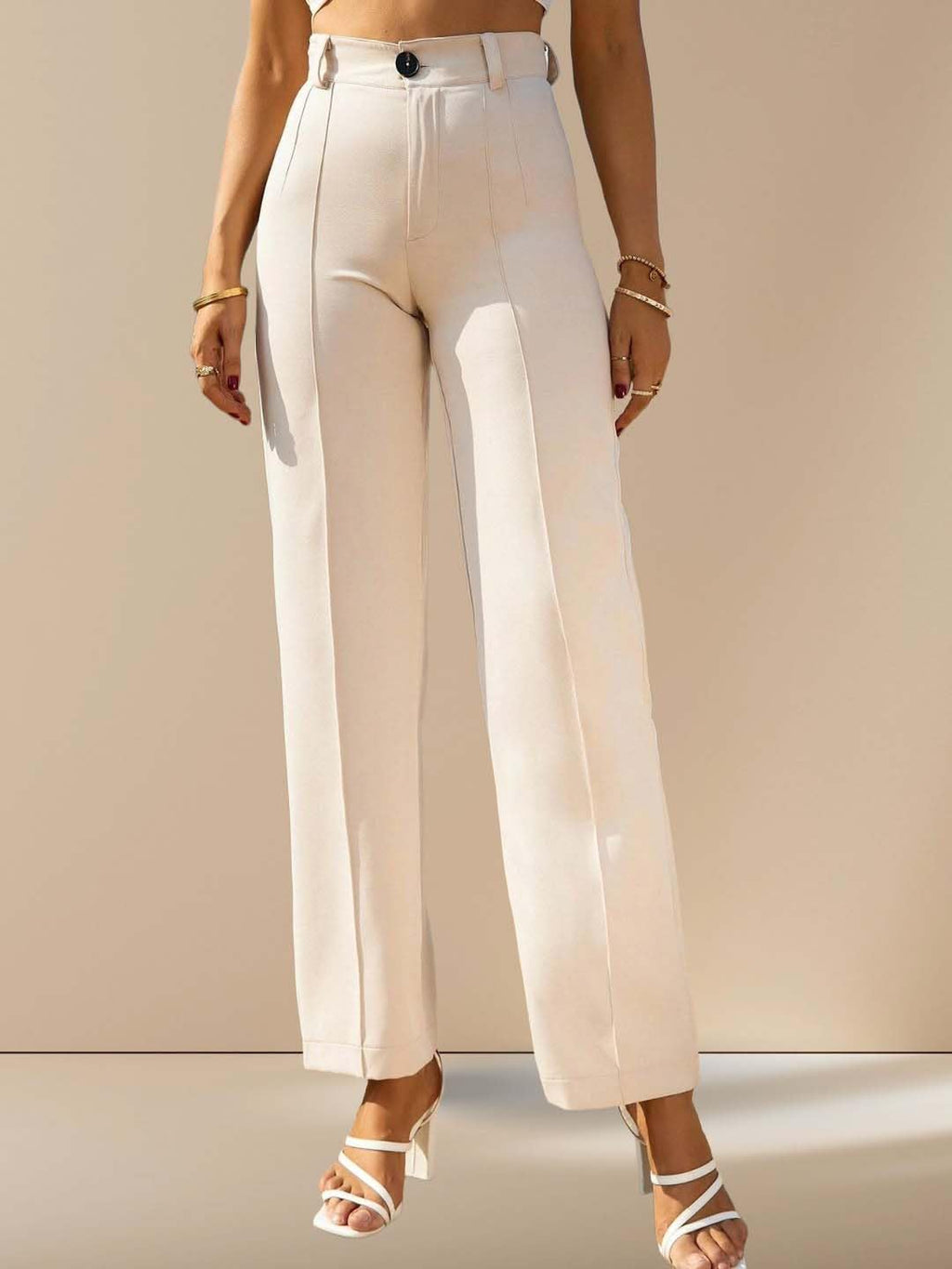 Kotty WomenS Regular Fit High Rise Solid Trousers Off White