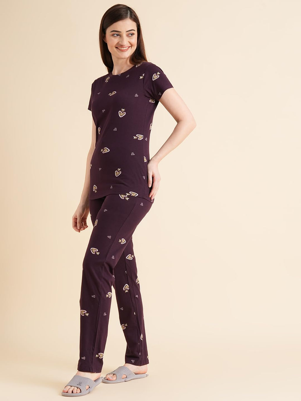 Sweet Dreams Women Printed Pyjama Set Brown