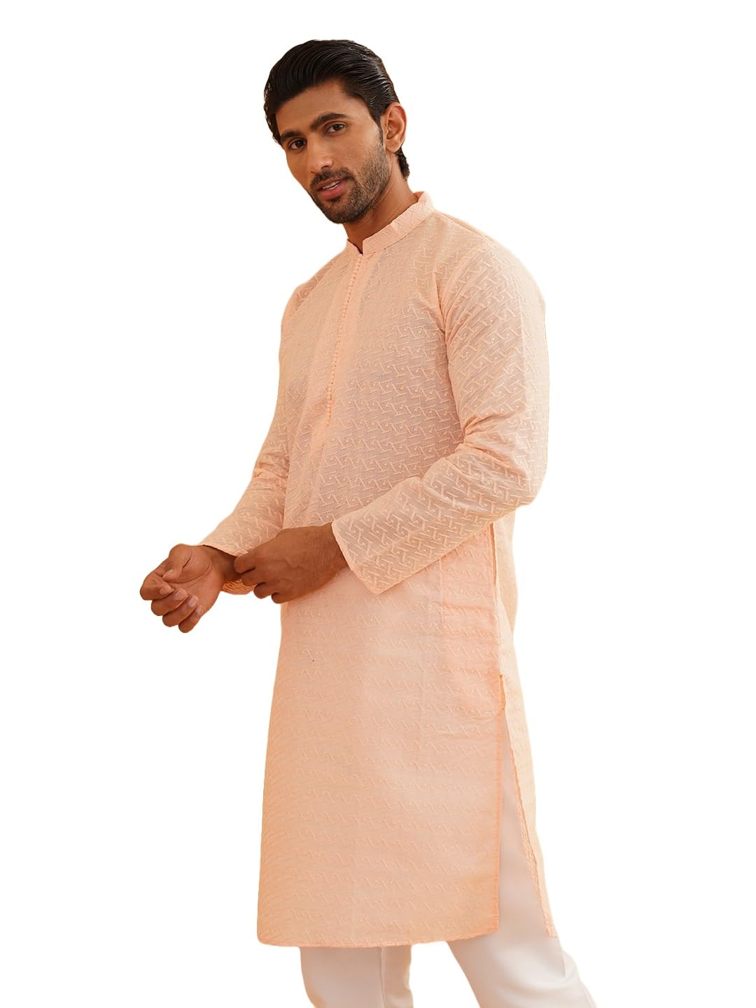 SOJANYA (Since 1958 Festive Heritage Elegant Chikankari Peach Kurta for Men