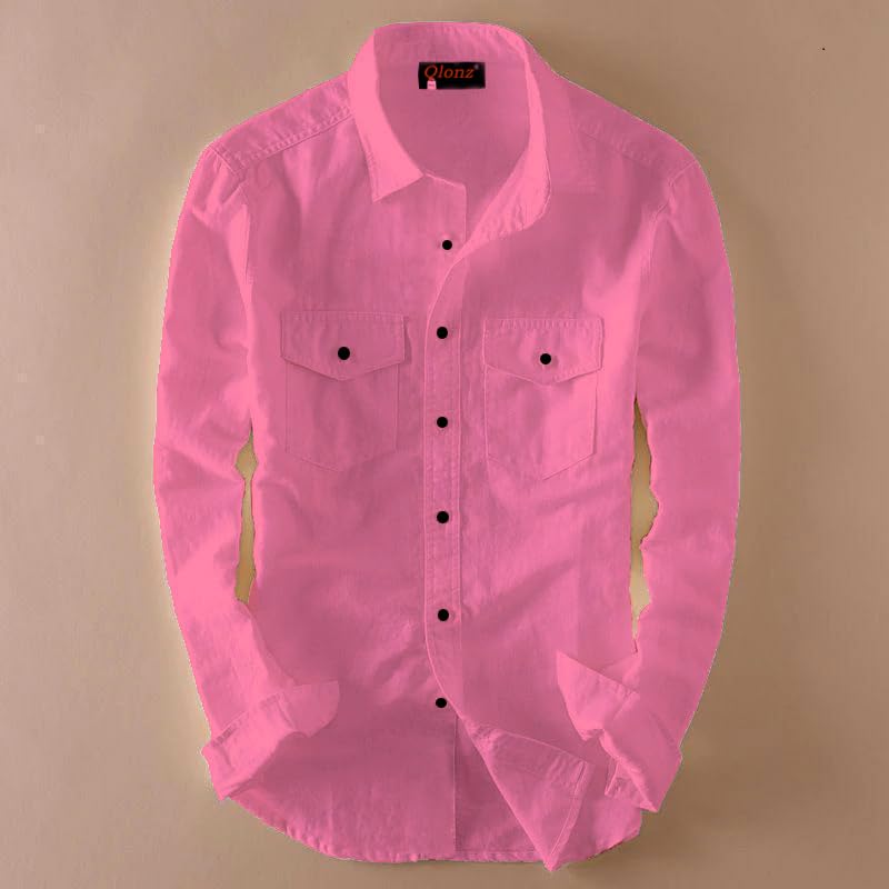 Rebelify Double Pocket With Flap Men Cargo Cotton Shirt Pink