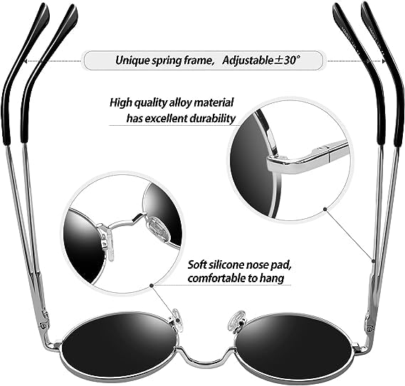 KANASTAL Small Round Sunglasses for Women Men Polarized UV400 Protection Metal Steampunk Vintage Halloween Decoration