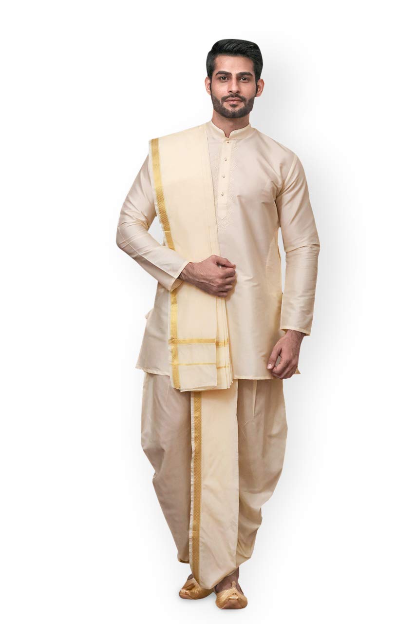 Manyavar Off white kurta dhoti set