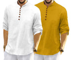 Macsivo MenS Cotton Blend Kurta With Solid Band Collar Full Sleeve Button Closure Regular Fit Curved Hem Length | Kurta For Man