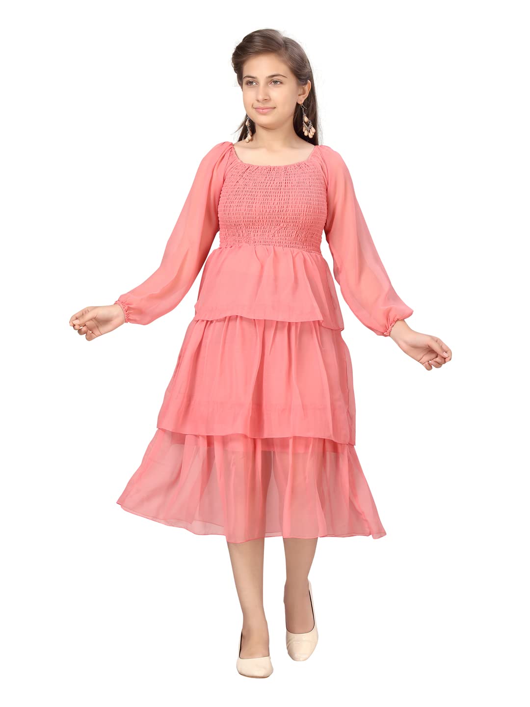 Aarika Girls Georgette Skater Knee-Length Dress (MD-A-22531_Peach_34)