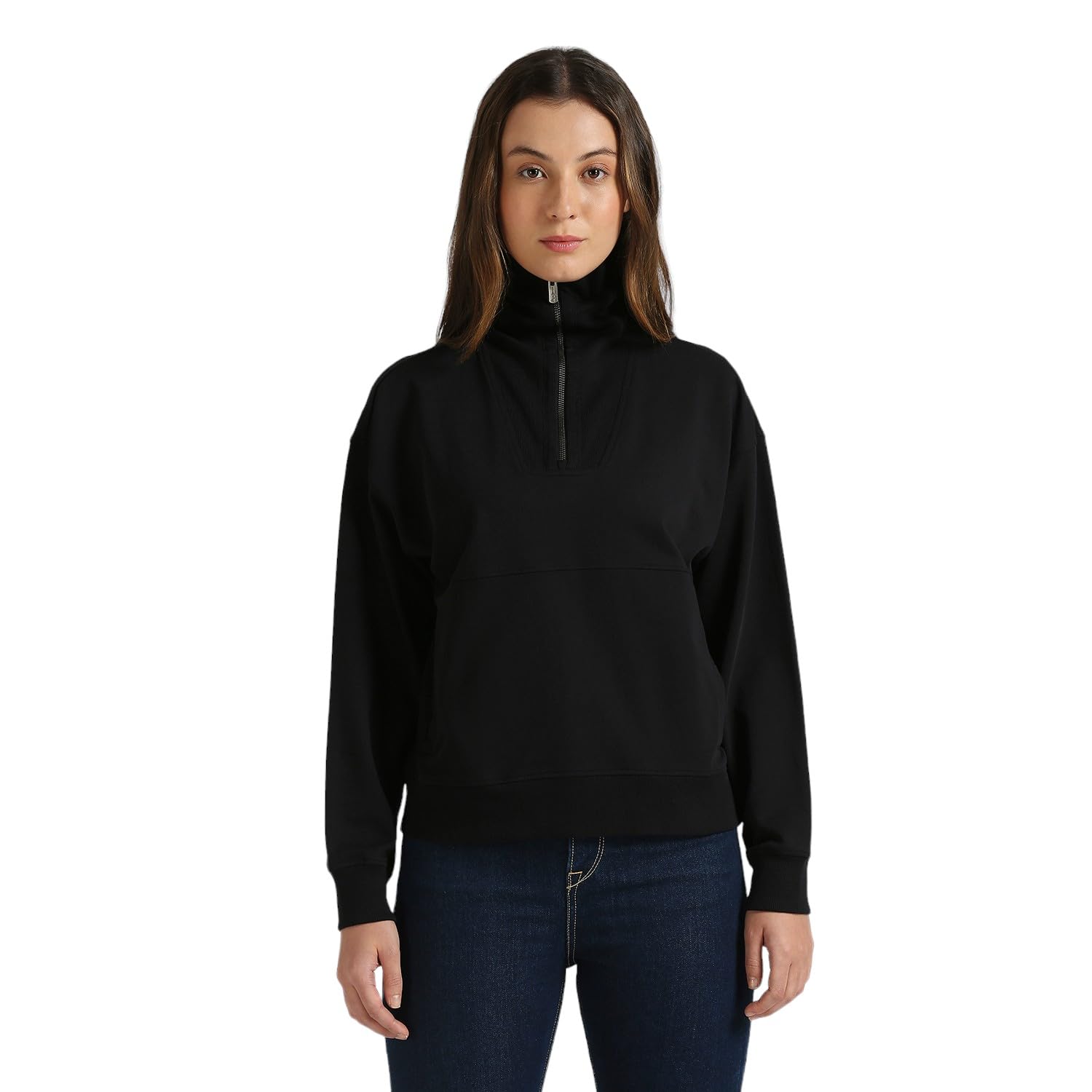 Black Oversized Collar Full Sleeve Sweatshirt