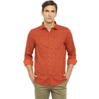 Turtle Men Orange Cotton Printed Slim Fit Shirts