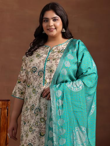 Extra Love By Libas Plus Size Womens Printed Silk Blend Straight Kurta With Trousers And Dupatta
