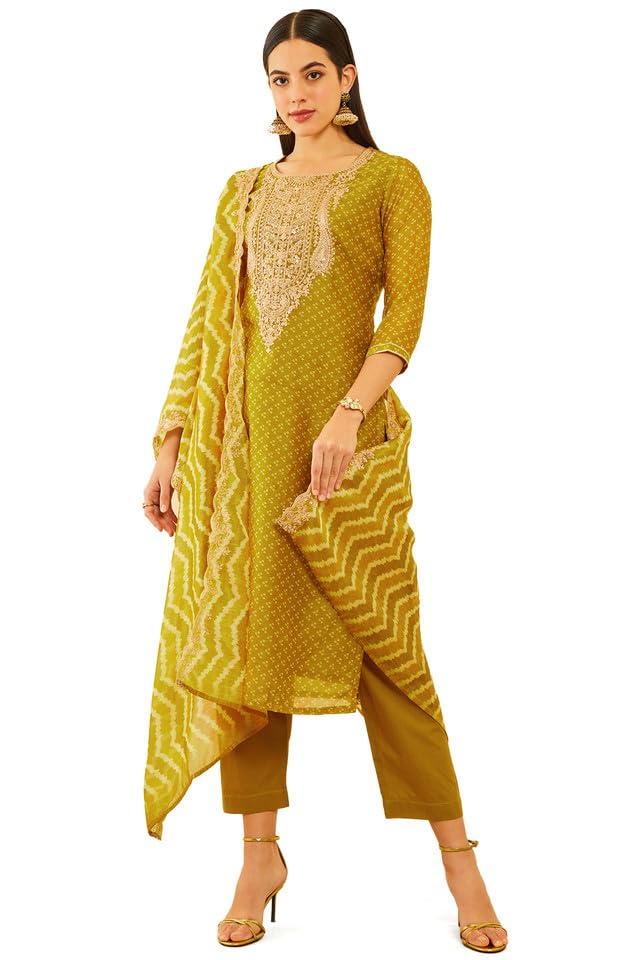 Soch Women Chanderi Bandhani Printed Suit Set with Sequins Work