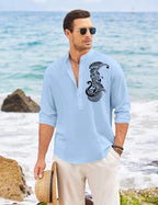 Finivo Fashion MenS Printed Cotton Blend Short Kurta With Artistic Chest Design | Stylish Full Sleeve Casual Kurta With Mandarin