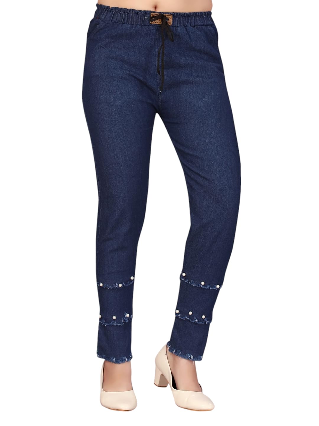 Aarika Girls Navy Blue Colour Beads Emballished Denim Jeans (12-16 Years)