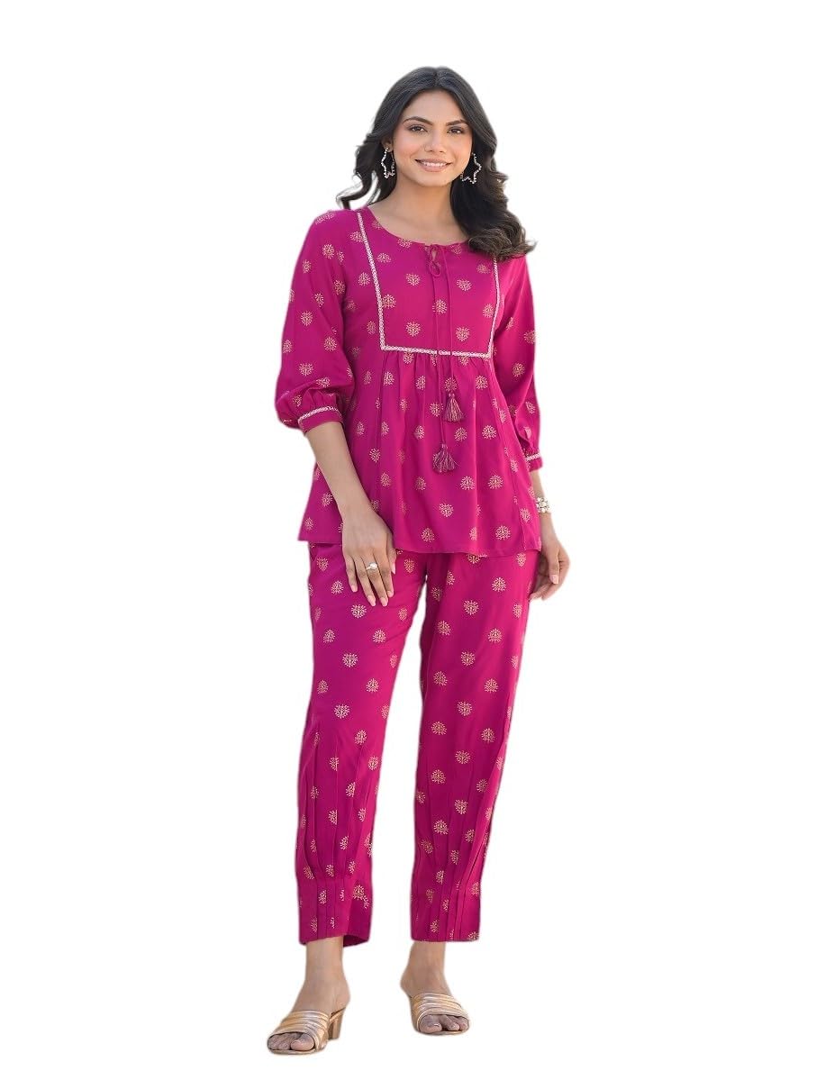 Stylum Women'S Ethnic Motifs Printed Rayon Co-Ord Set (Csmgntadawn38_Magenta, M)