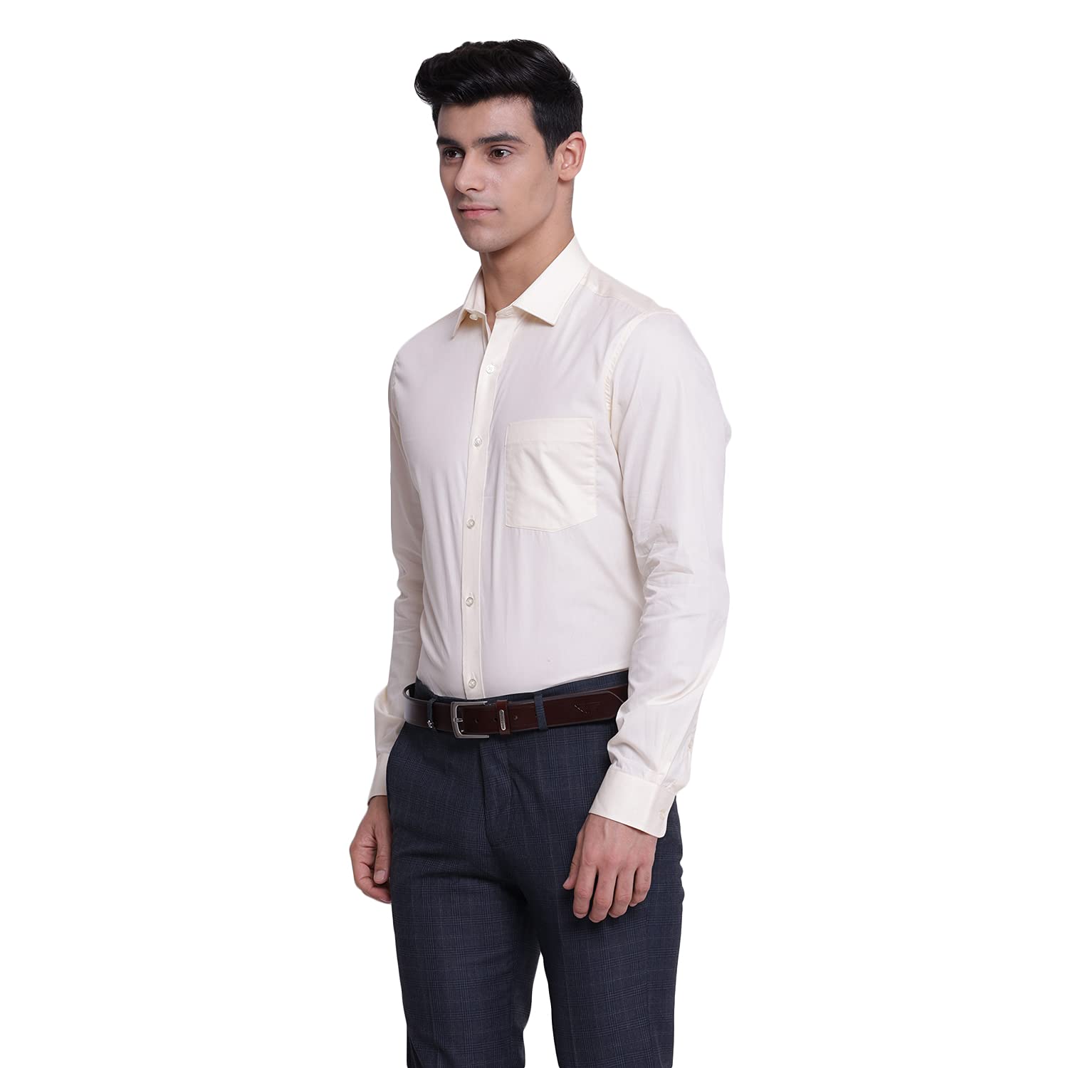 Turtle Men Cotton Cream Slim Fit Solid Formal Shirts