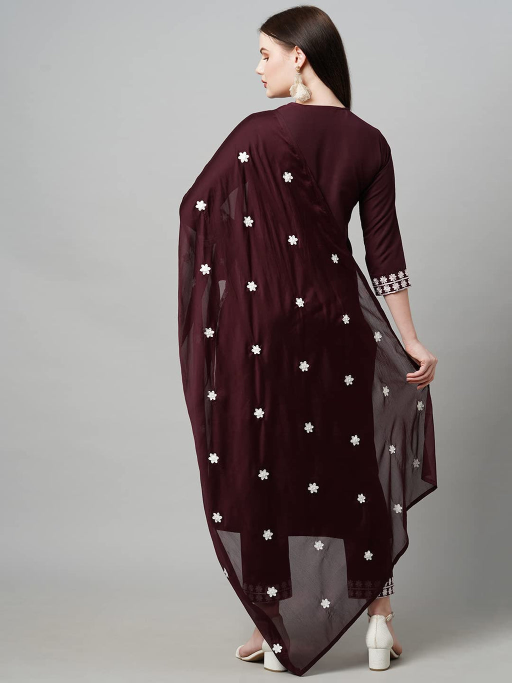 ANNI DESIGNER Womens Cotton Blend Embroidered Straight Kurta with Pant & with Dupatta (Dalfuna Wine_S_Wine_Small)