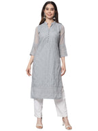 Ekasya WomenS Georgette Straight Cut Notch Neck Kurta With Beautiful Embroidery Work (E1547) Grey