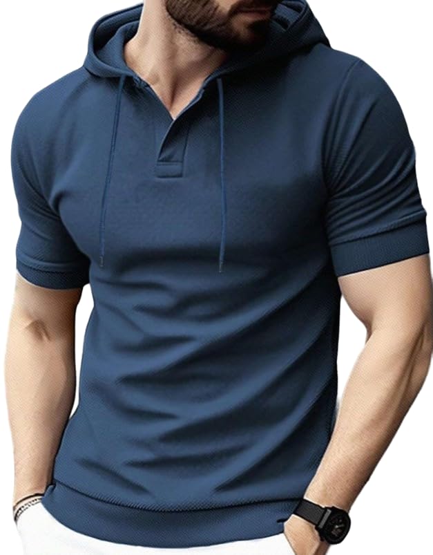 Noble Monk MenS Regular Fit Hoodie |Half Sleeves |Hooded Neck T-Shirt For Men Navy Blue