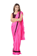 Dhyey Fashion Fashionable Baby Girls Lycra Blend Saree With Velvet Unstitched Blouse Piece | Readymade Saree For Girls | Sarees