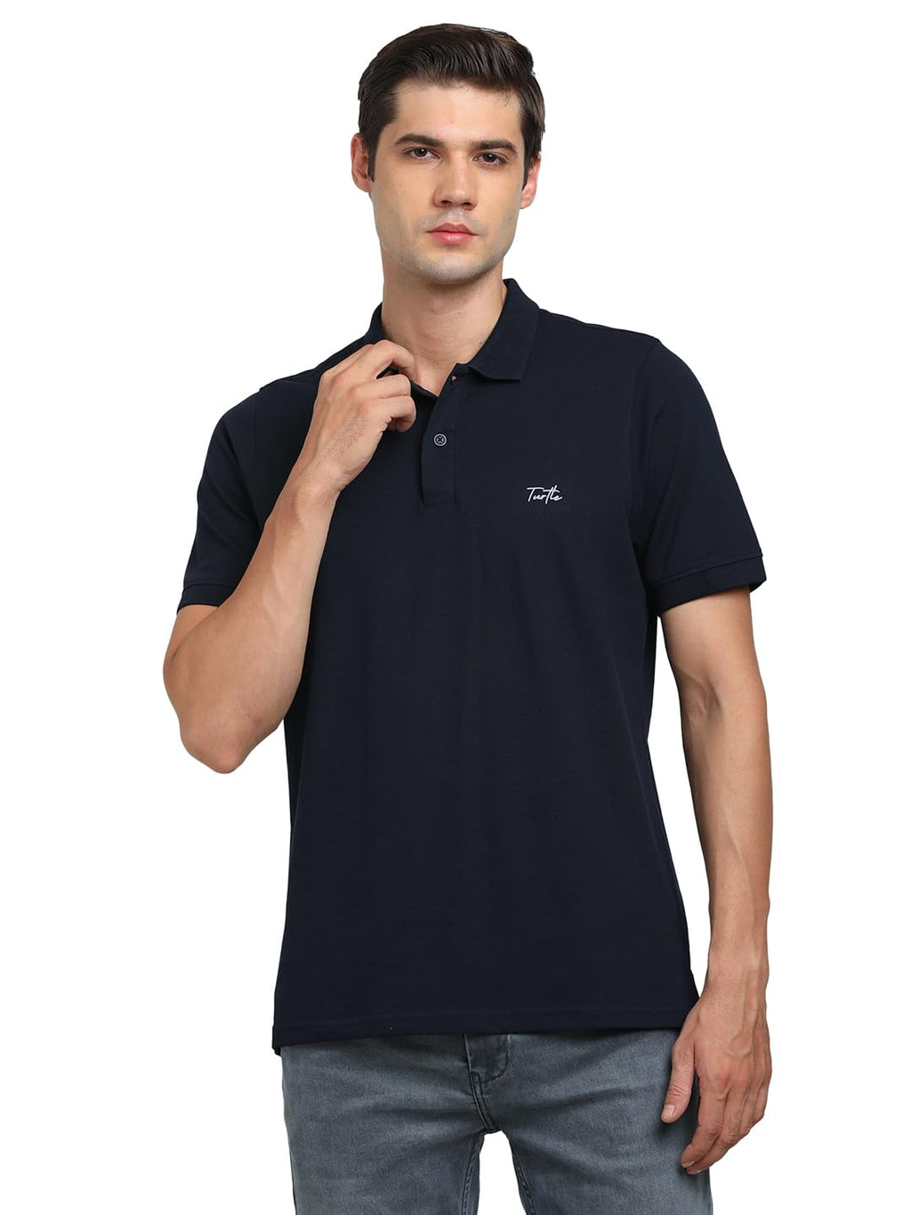 Turtle Men Cotton Stretch Slim Fit Navy Polo T-Shirt