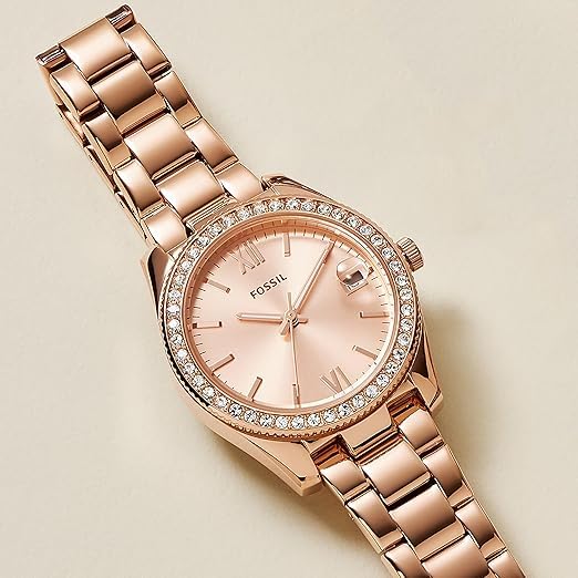 Fossil Scarlette Mini Women's Quartz Stainless Steel Three-Hand Watch, Rose Gold Glitz (Model ES4318)